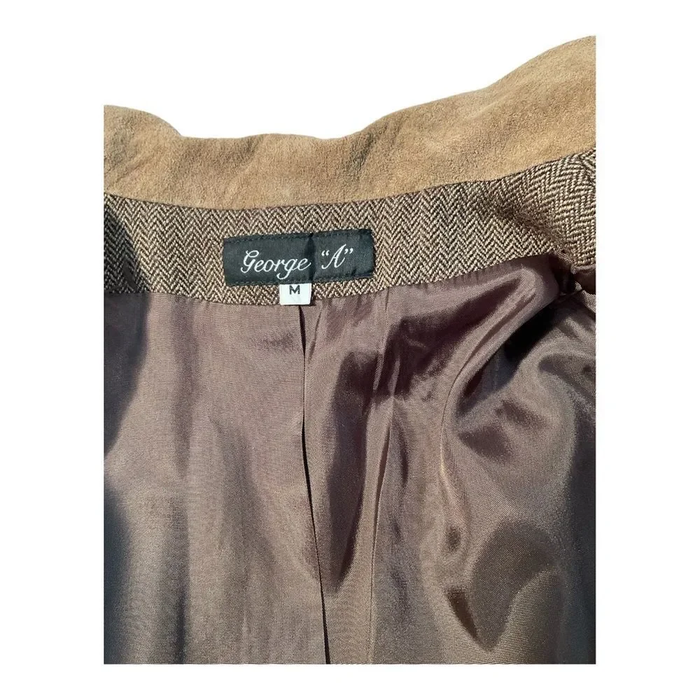 George “A” Women’s Vintage Brown  Wool Tweed Patchwork Oversized Jacket Size M